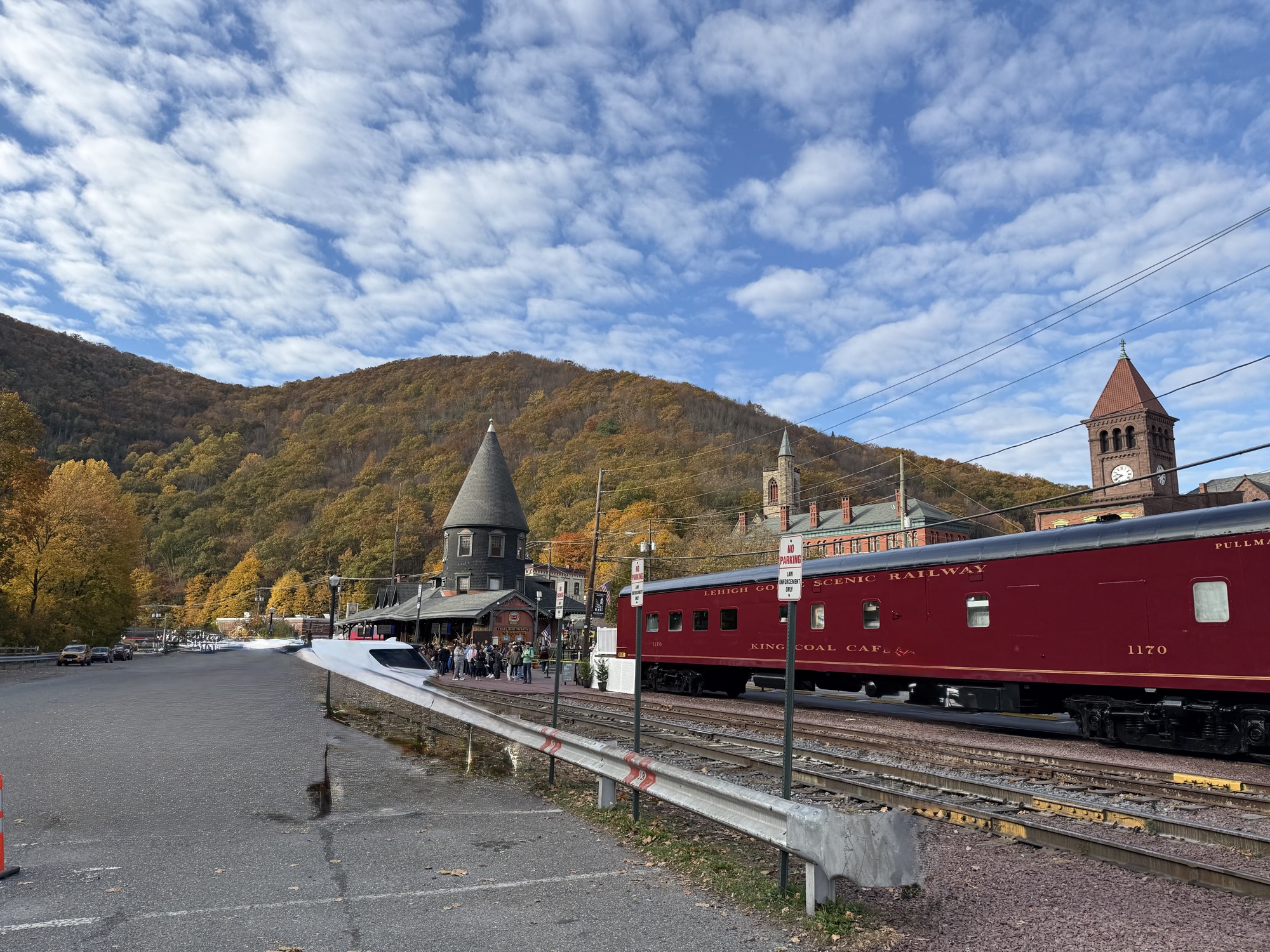 The Lehigh Gorge Scenic Railway at Jim Thorpe station in fall color.